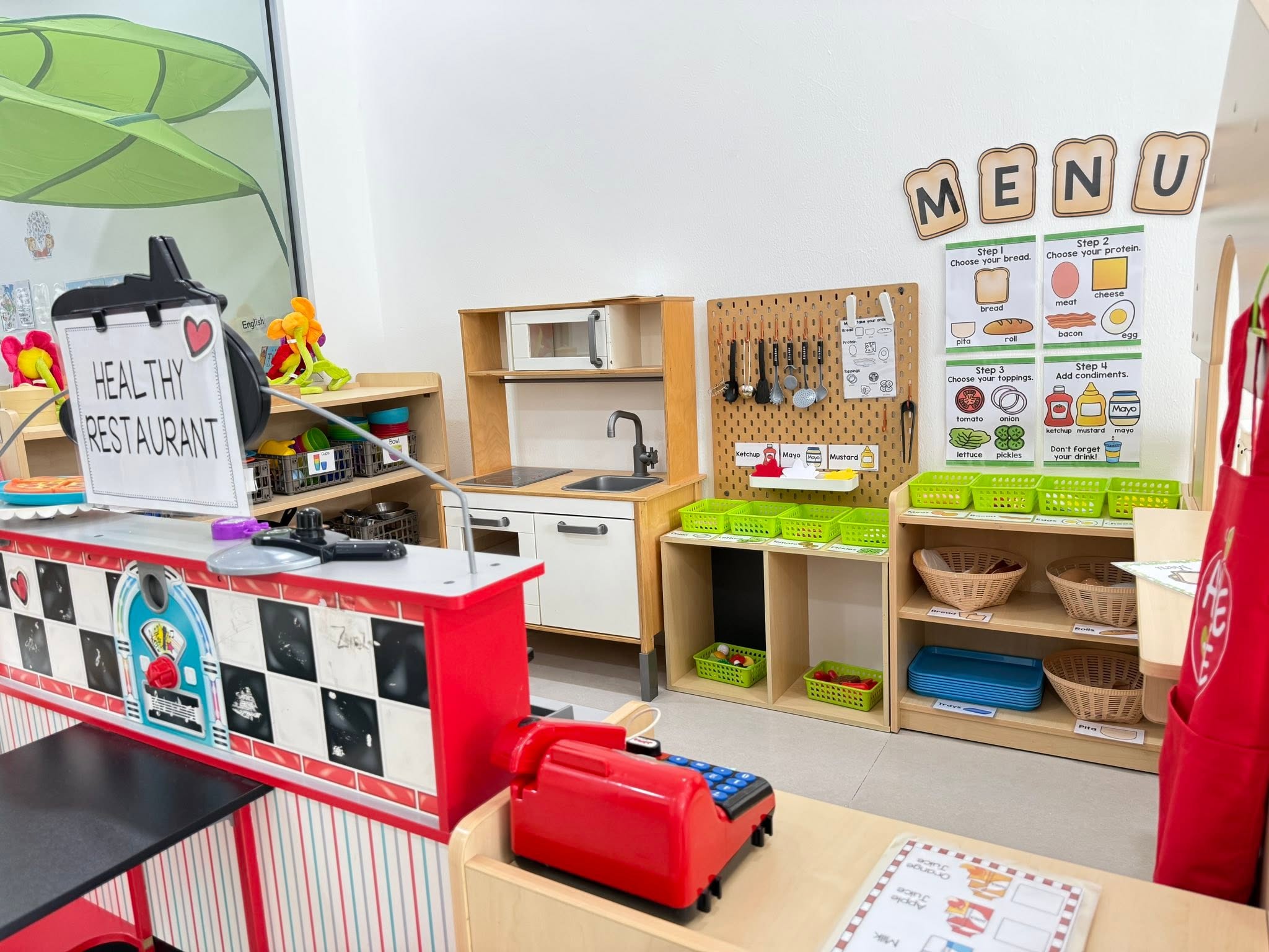 Healthy Restaurant play corner with cash register