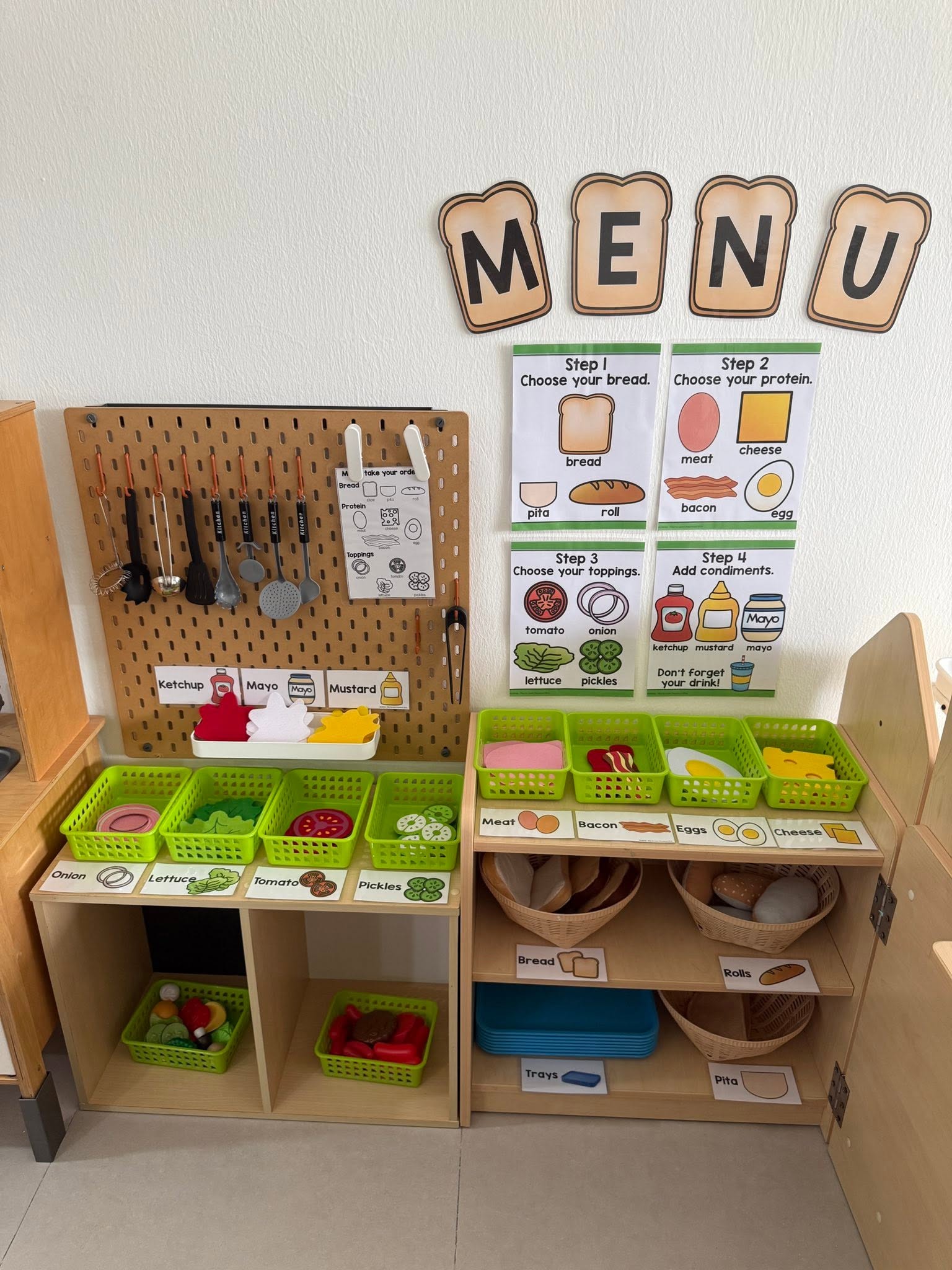 Farmer's Market play stall with fruit and vegetables