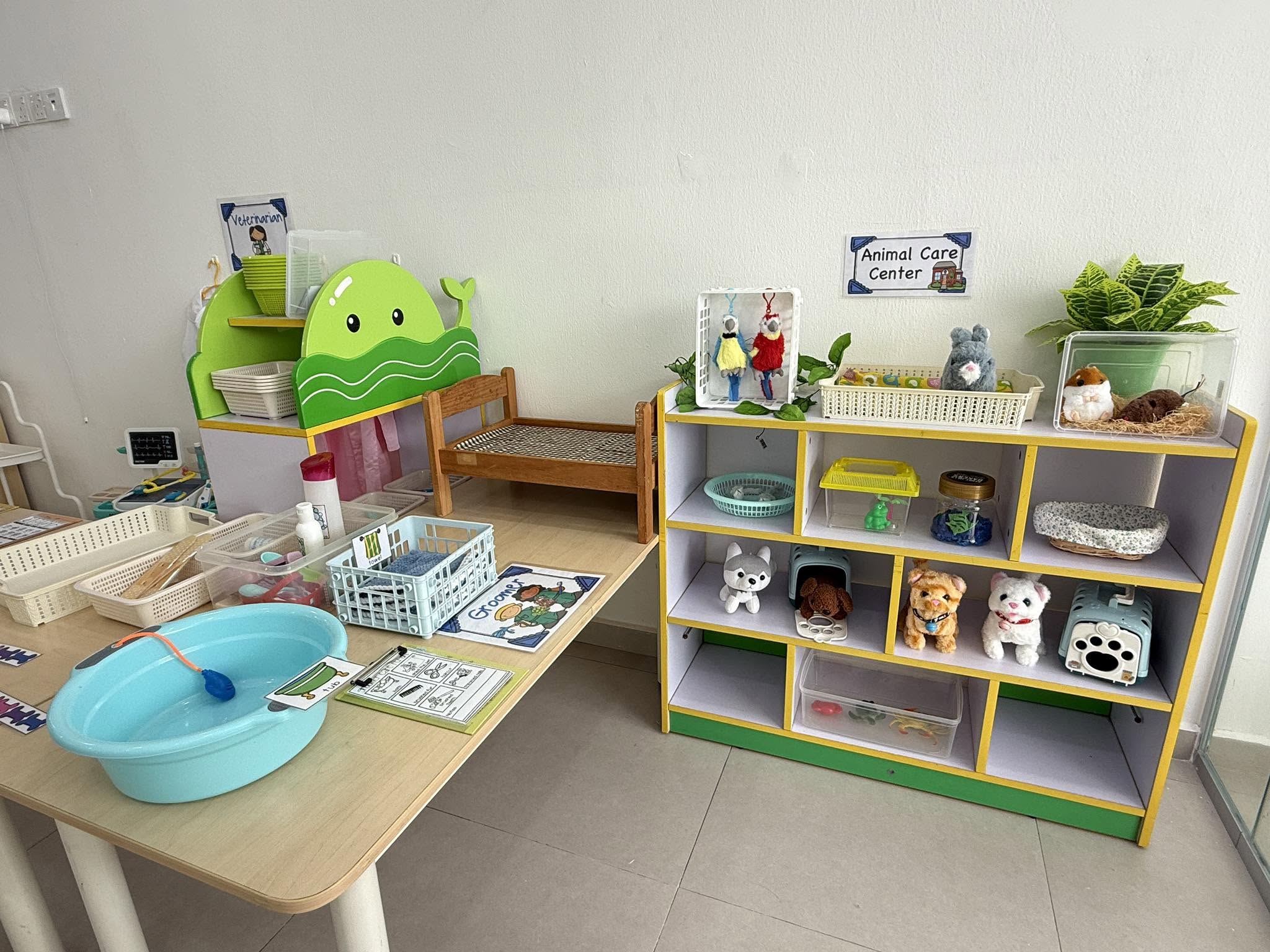 Animal Care Center with plush pets and grooming station